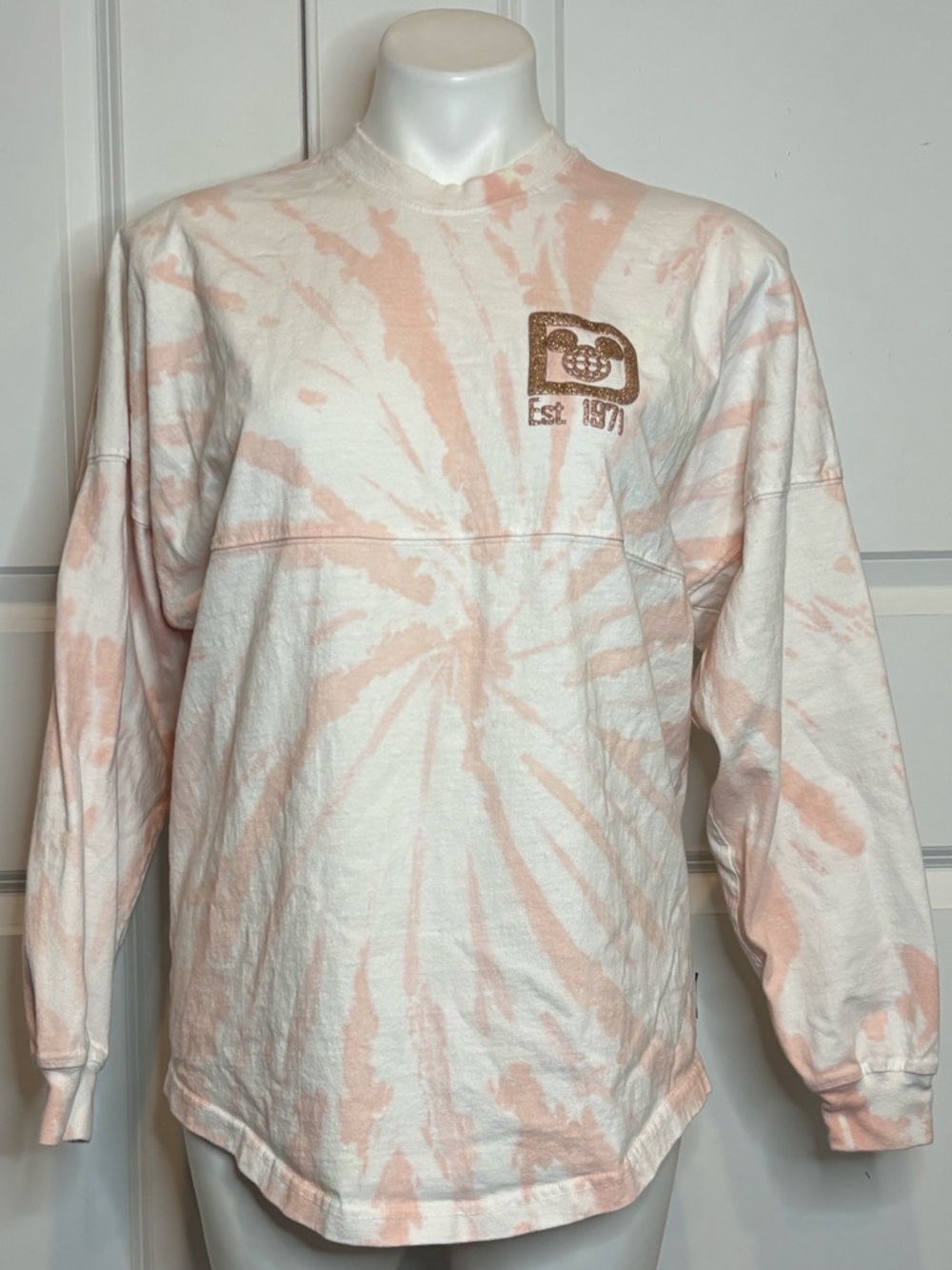 Walt Disney World Spirit Jersey Pink Tie Dye Rose Gold Glitter Long Sleeve Tee